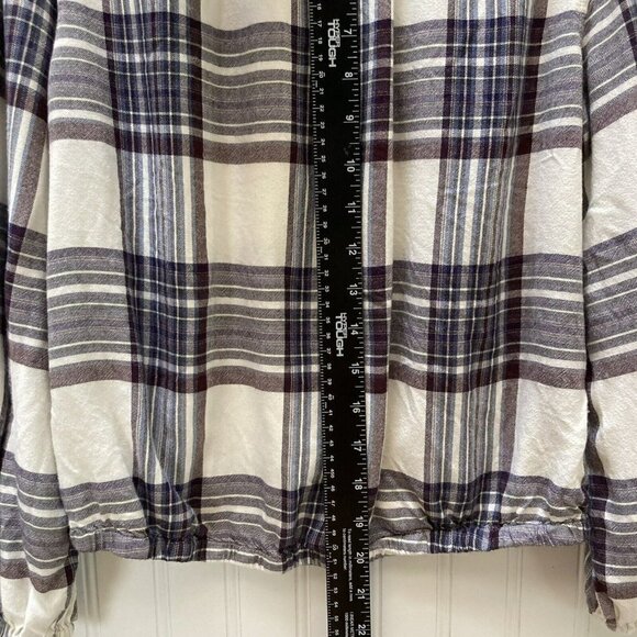 Anthropology Cloth &Stone Dark Purple Cream Plaid Elastic Neck Waist Crop Top-PS - Picture 11 of 12